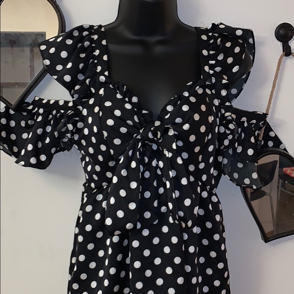 Tea and Cup polka dot cold shoulder blouse - Picture 1 of 6